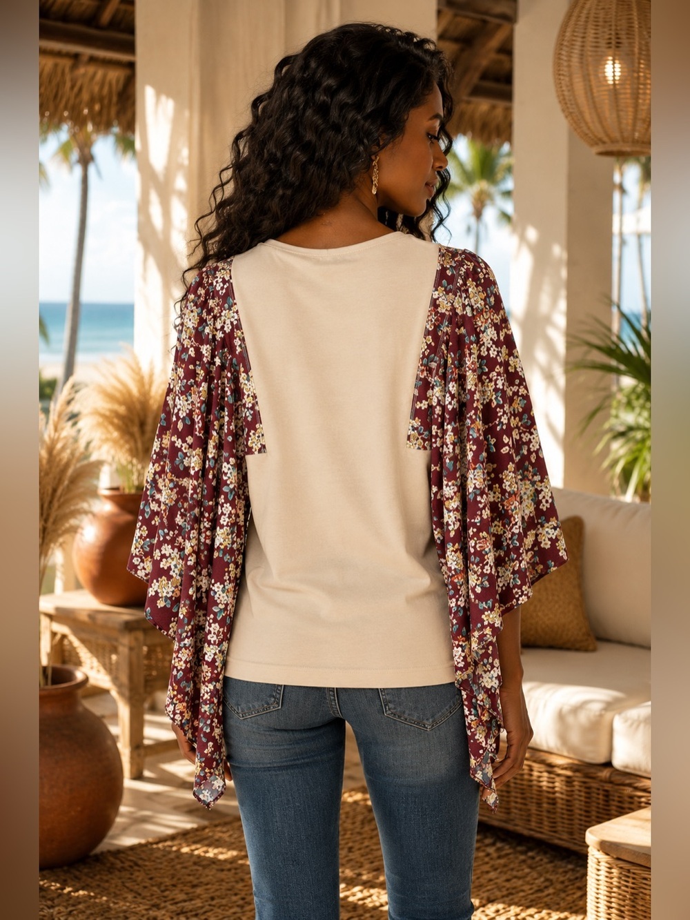 Floral Maroon Kimono top - Picture 2 of 2